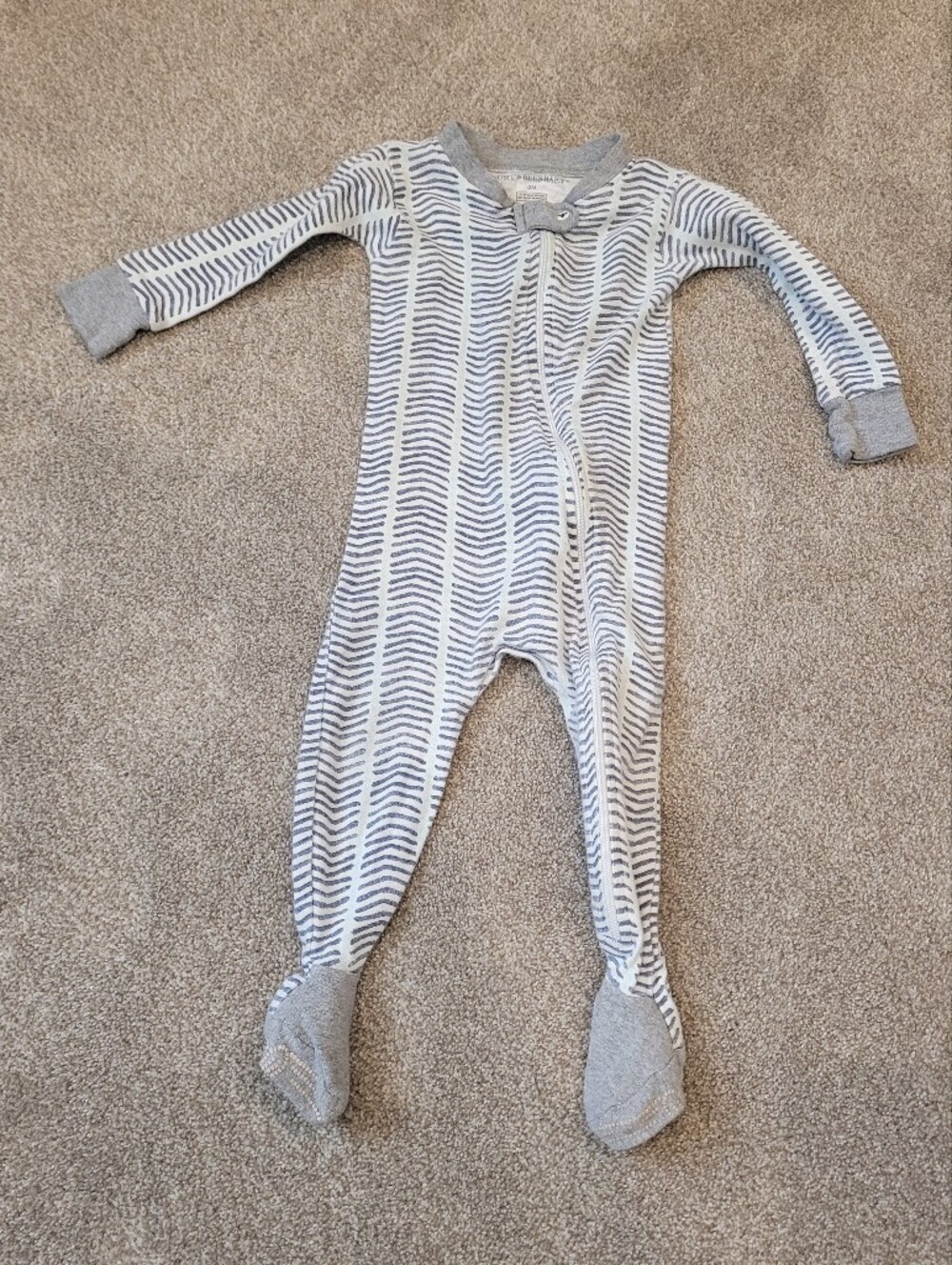Burt's Bees Baby Gray Striped Footed One-Piece Pajamas - 12 Months